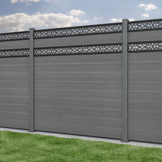 Classic Kumo Split Screen Fence Panel - Mid Grey - with our composite posts