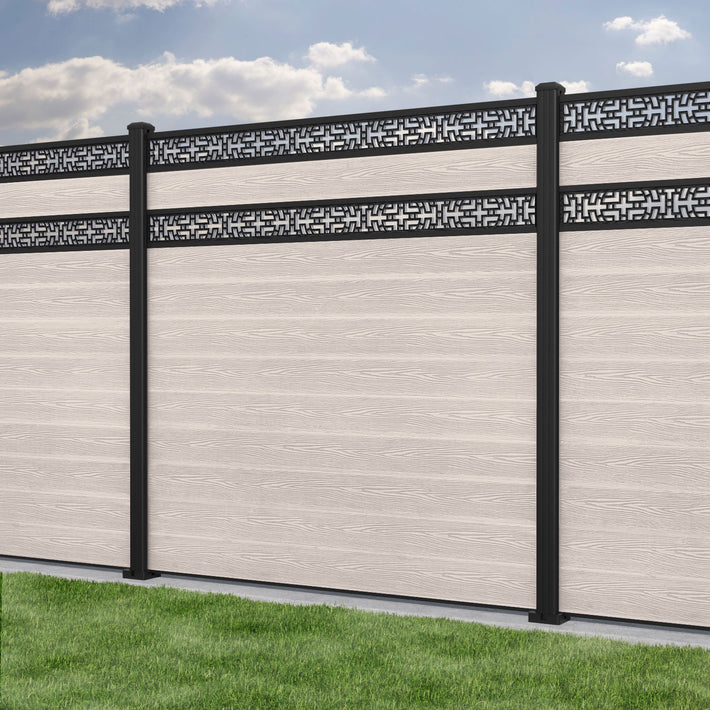 Classic Kumo Split Screen Fence Panel - Mid Stone - with our aluminium posts
