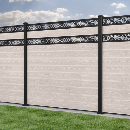 Classic Kumo Split Screen Fence Panel - Mid Stone - with our aluminium posts