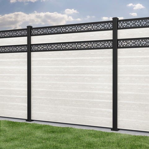 Classic Kumo Split Screen Fence Panel - Light Stone - with our aluminium posts