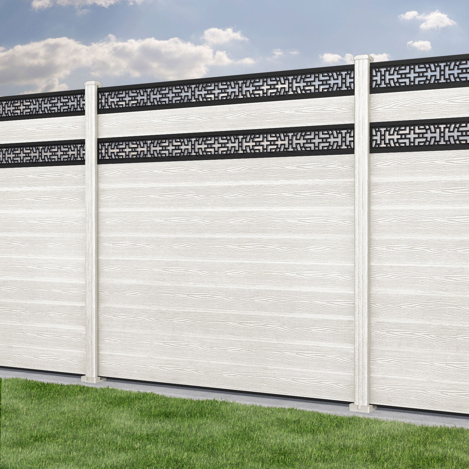 Classic Kumo Split Screen Fence Panel - Light Stone - with our composite posts