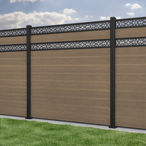 Classic Kumo Split Screen Fence Panel - Teak - with our aluminium posts