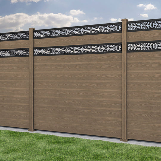 Classic Kumo Split Screen Fence Panel - Teak - with our composite posts