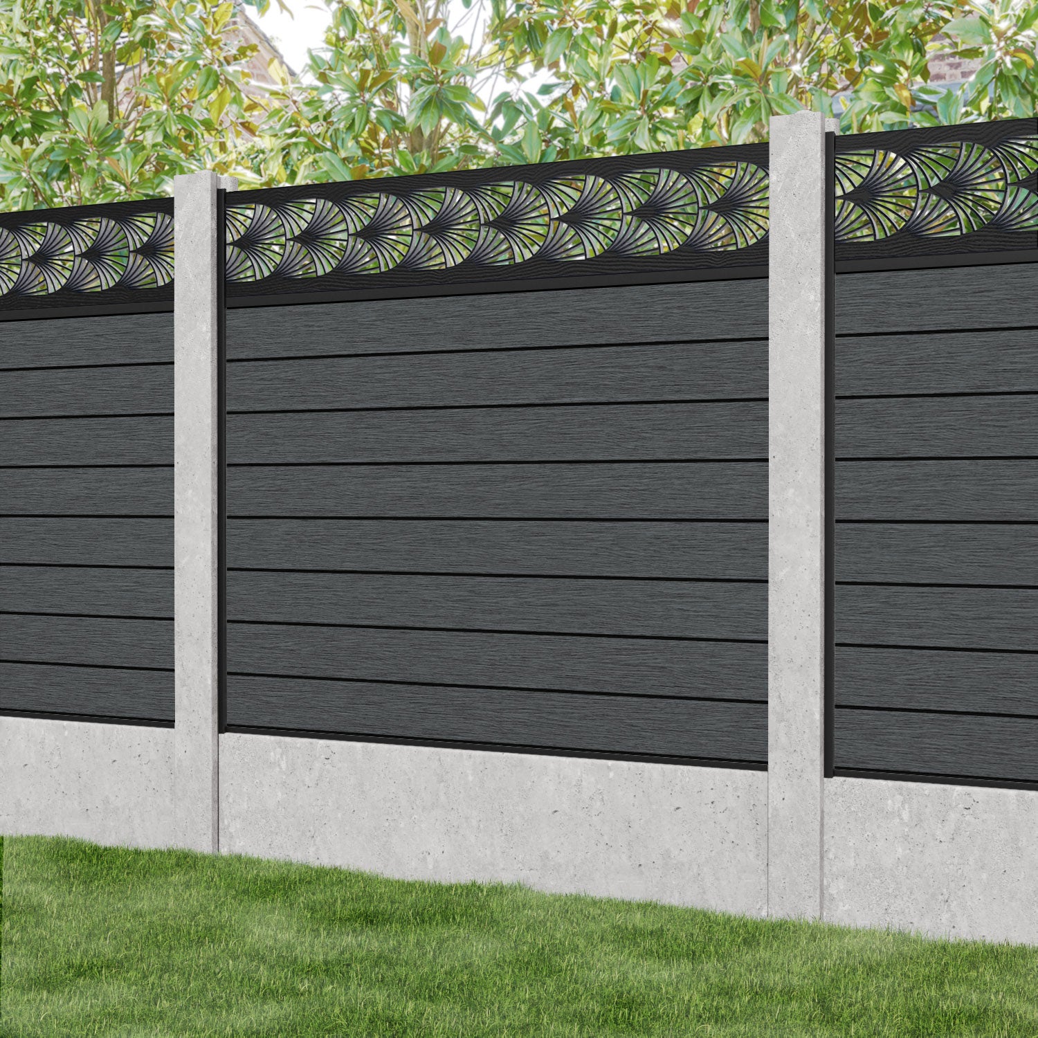 Fusion Laurel Fence Panel - Dark Grey - for existing concrete posts