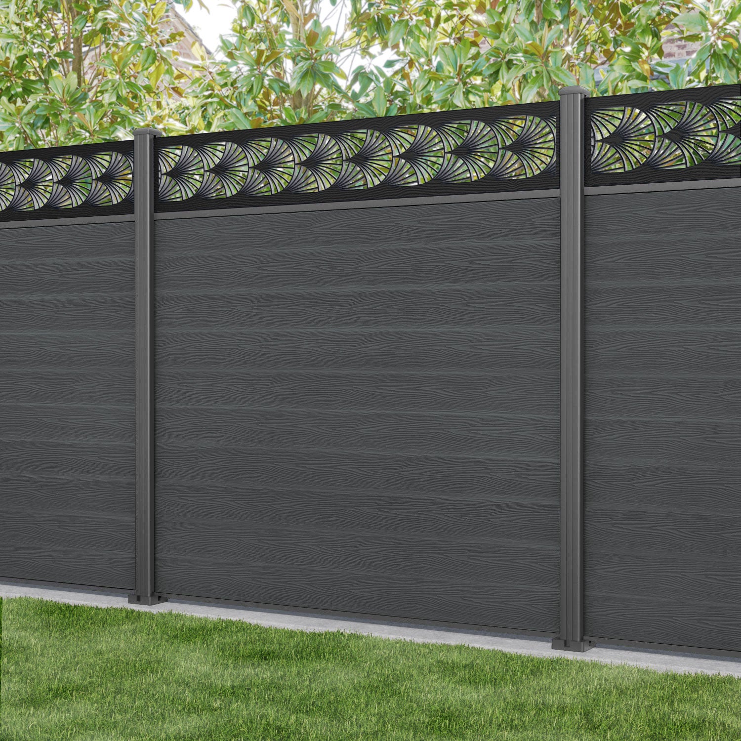 Classic Laurel Fence Panel - Dark Grey - with our aluminium posts