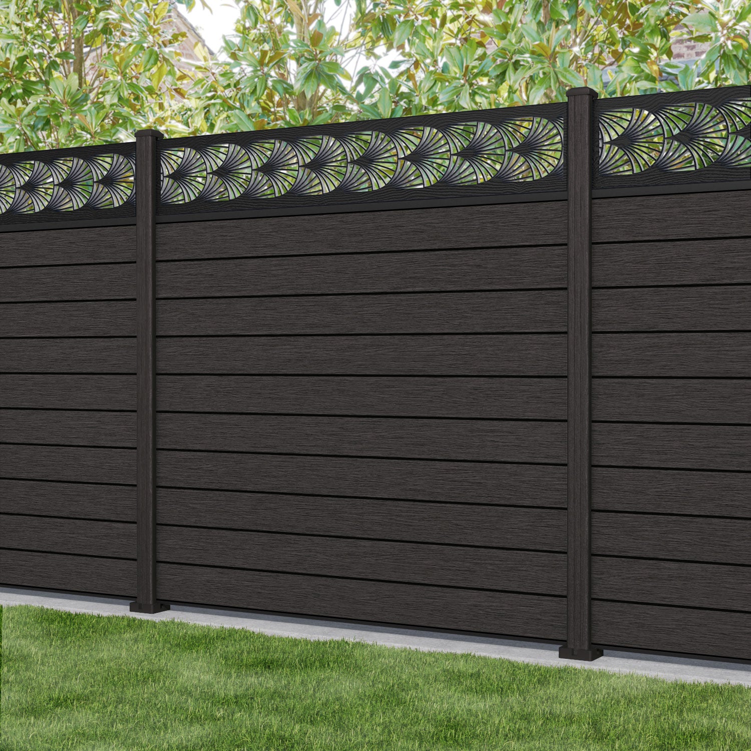 Fusion Laurel Fence Panel - Dark Oak - with our composite posts