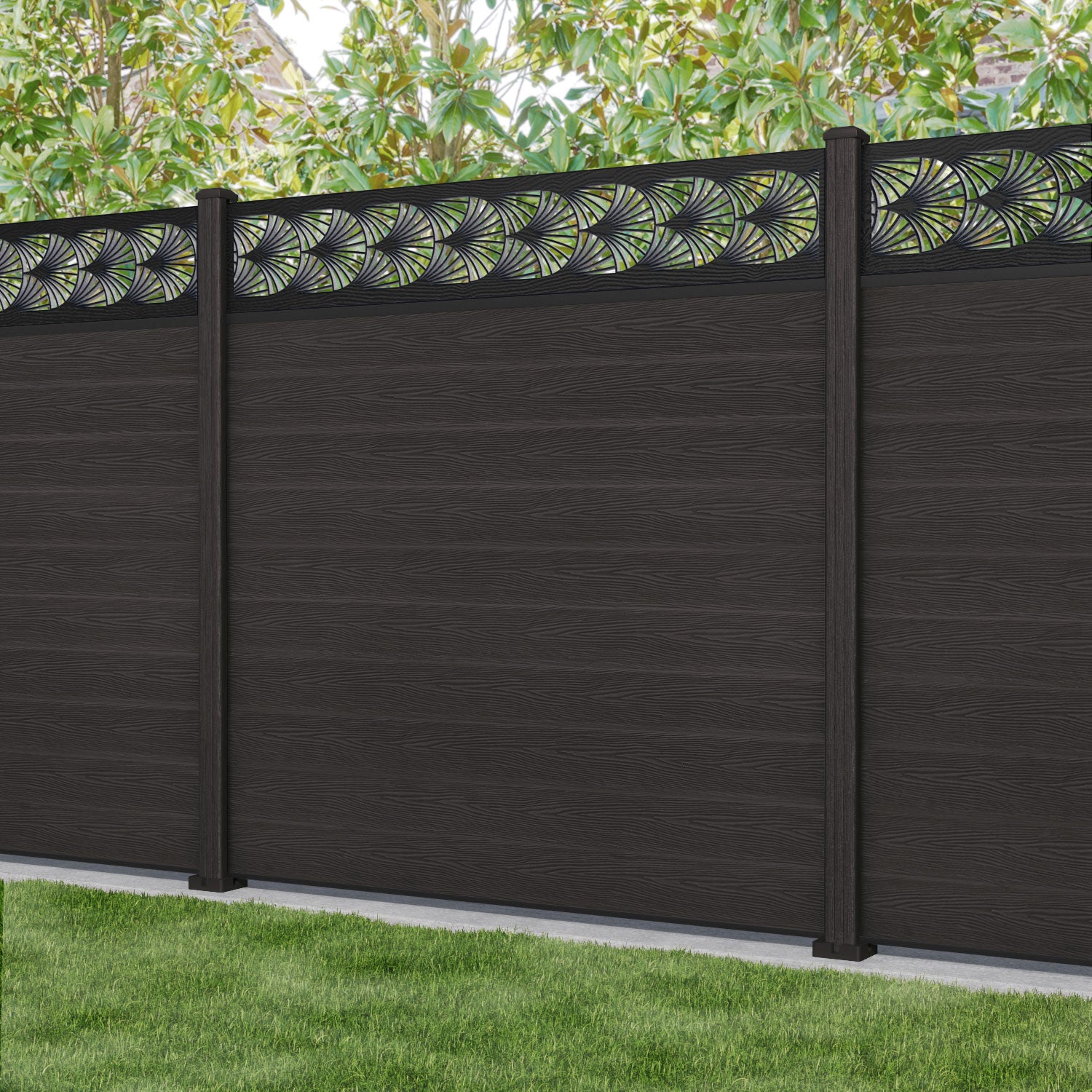 Classic Laurel Fence Panel - Dark Oak - with our composite posts