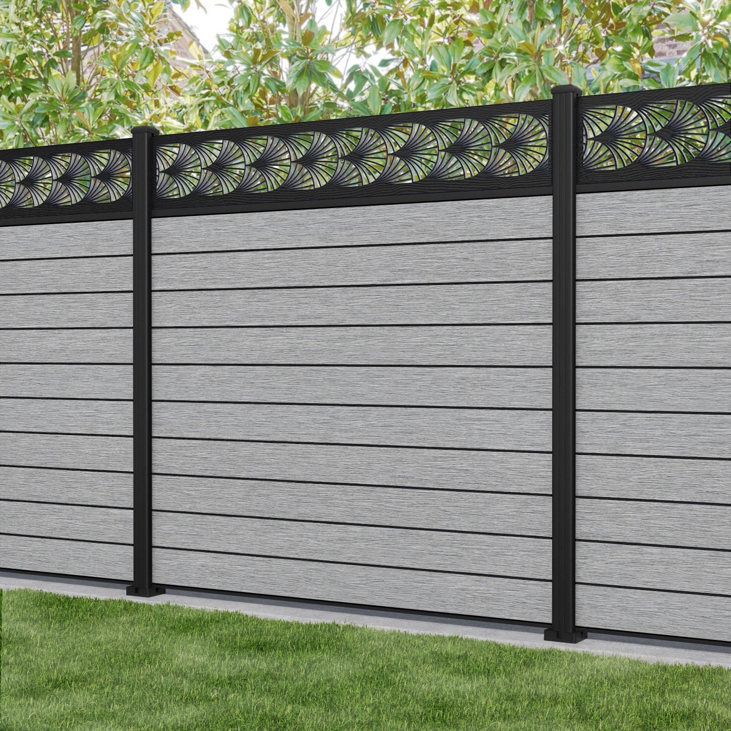 Fusion Laurel Fence Panel - Light Grey - with our aluminium posts