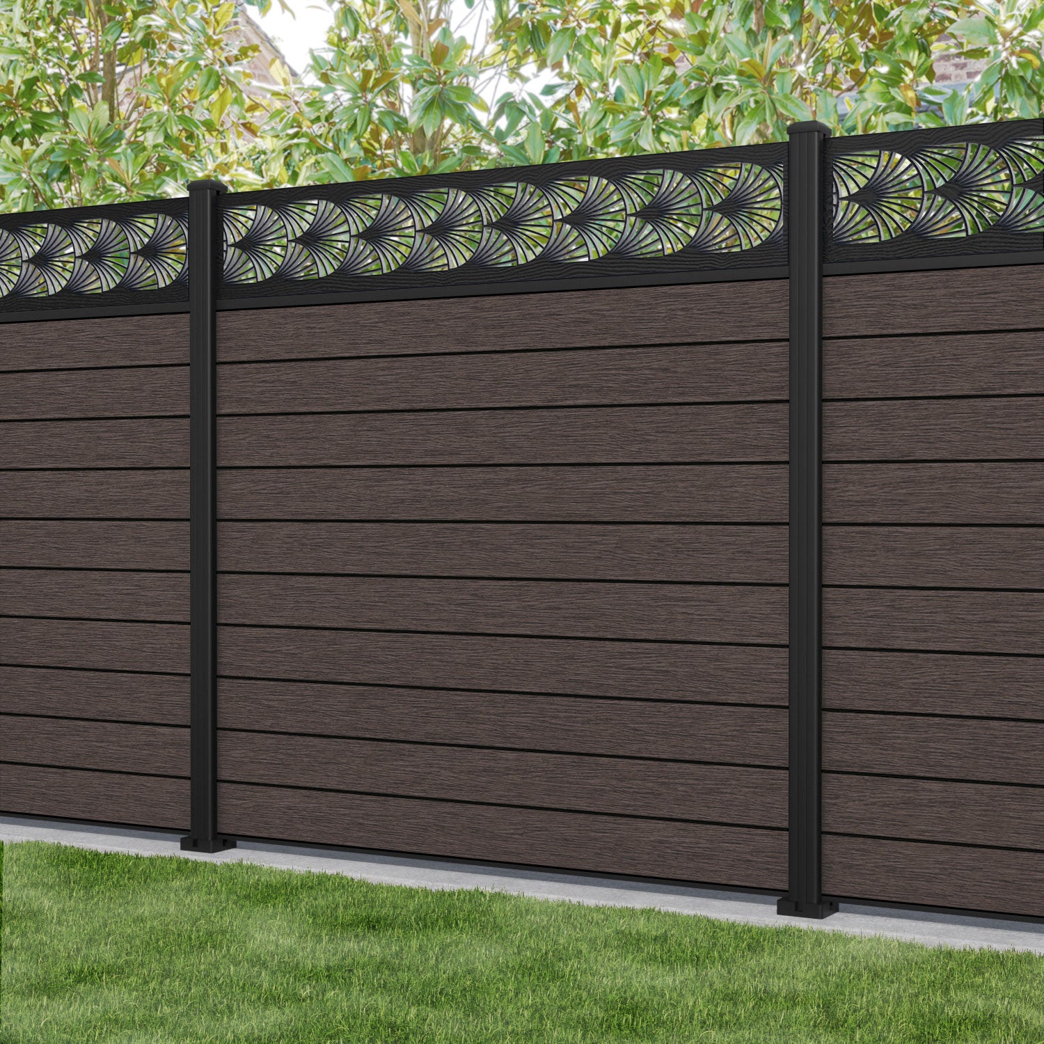 Fusion Laurel Fence Panel - Mid Brown - with our aluminium posts