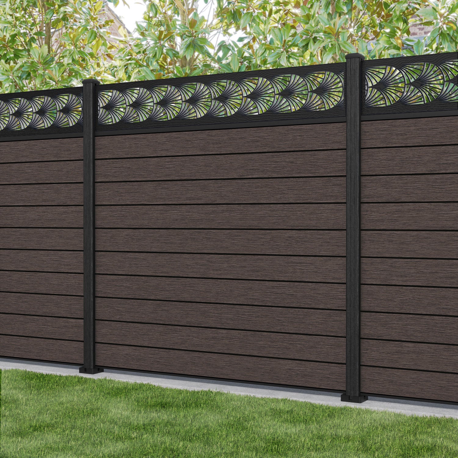 Fusion Laurel Fence Panel - Mid Brown - with our composite posts