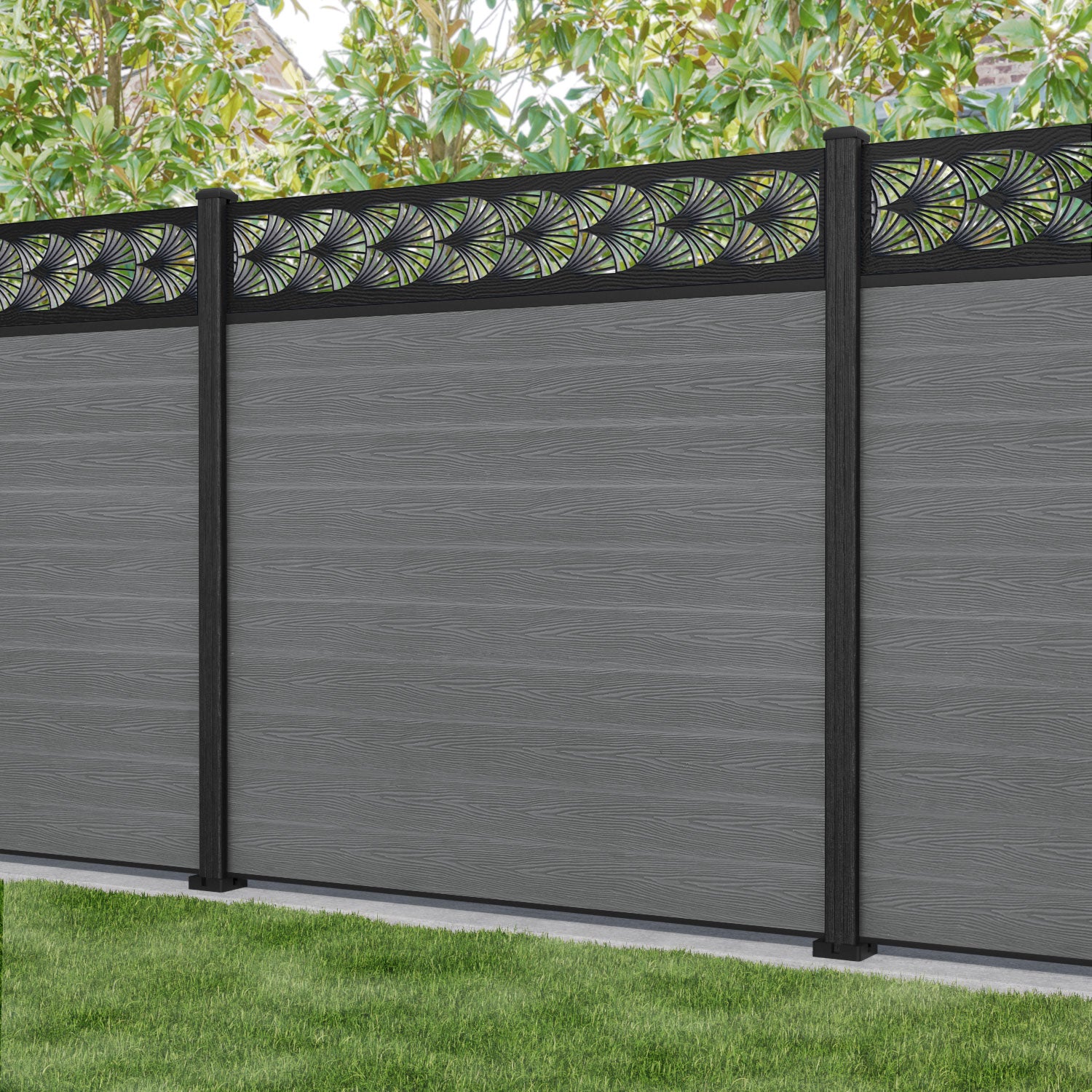 Classic Laurel Fence Panel - Mid Grey - with our composite posts
