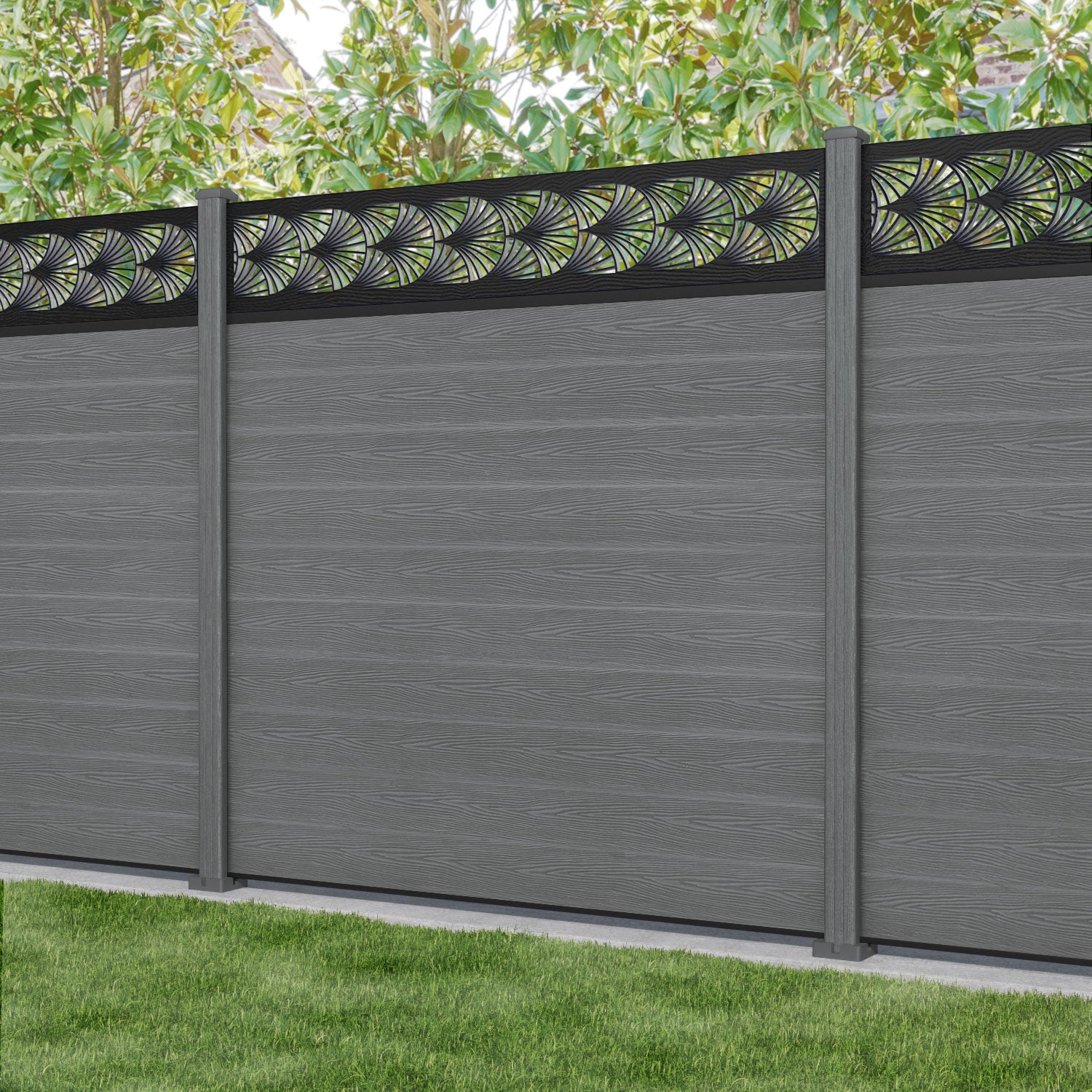 Classic Laurel Fence Panel - Mid Grey - with our composite posts