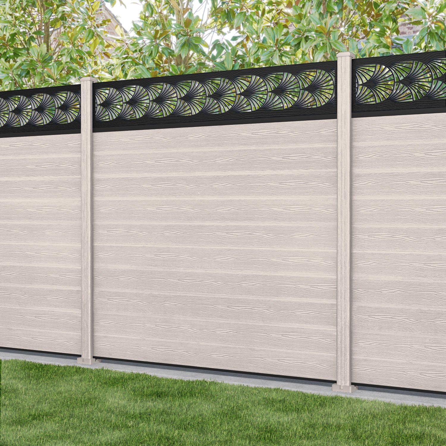 Classic Laurel Fence Panel - Mid Stone - with our composite posts