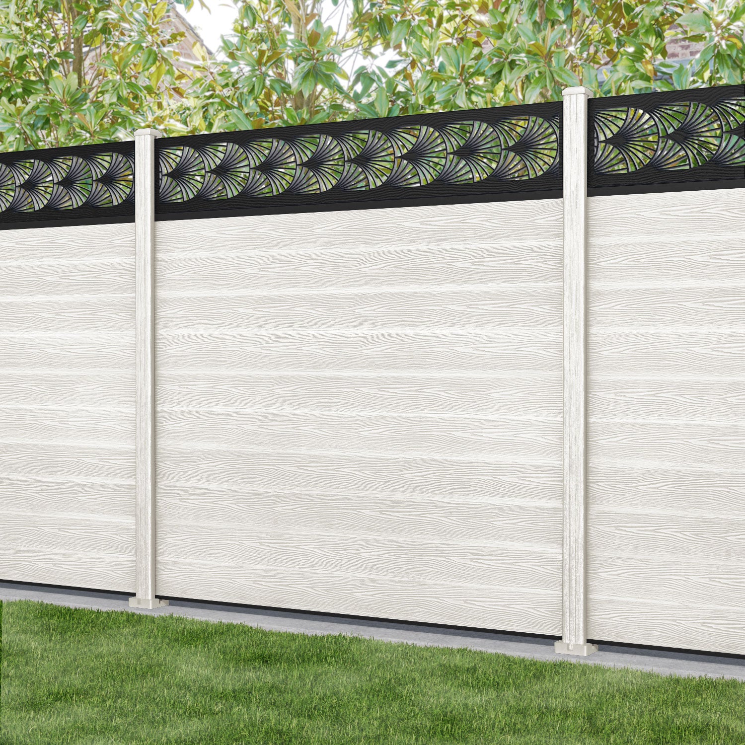 Classic Laurel Fence Panel - Light Stone - with our composite posts