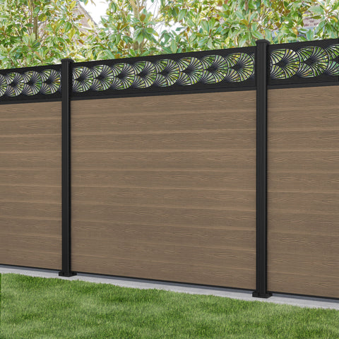 Classic Laurel Fence Panel - Teak - with our aluminium posts