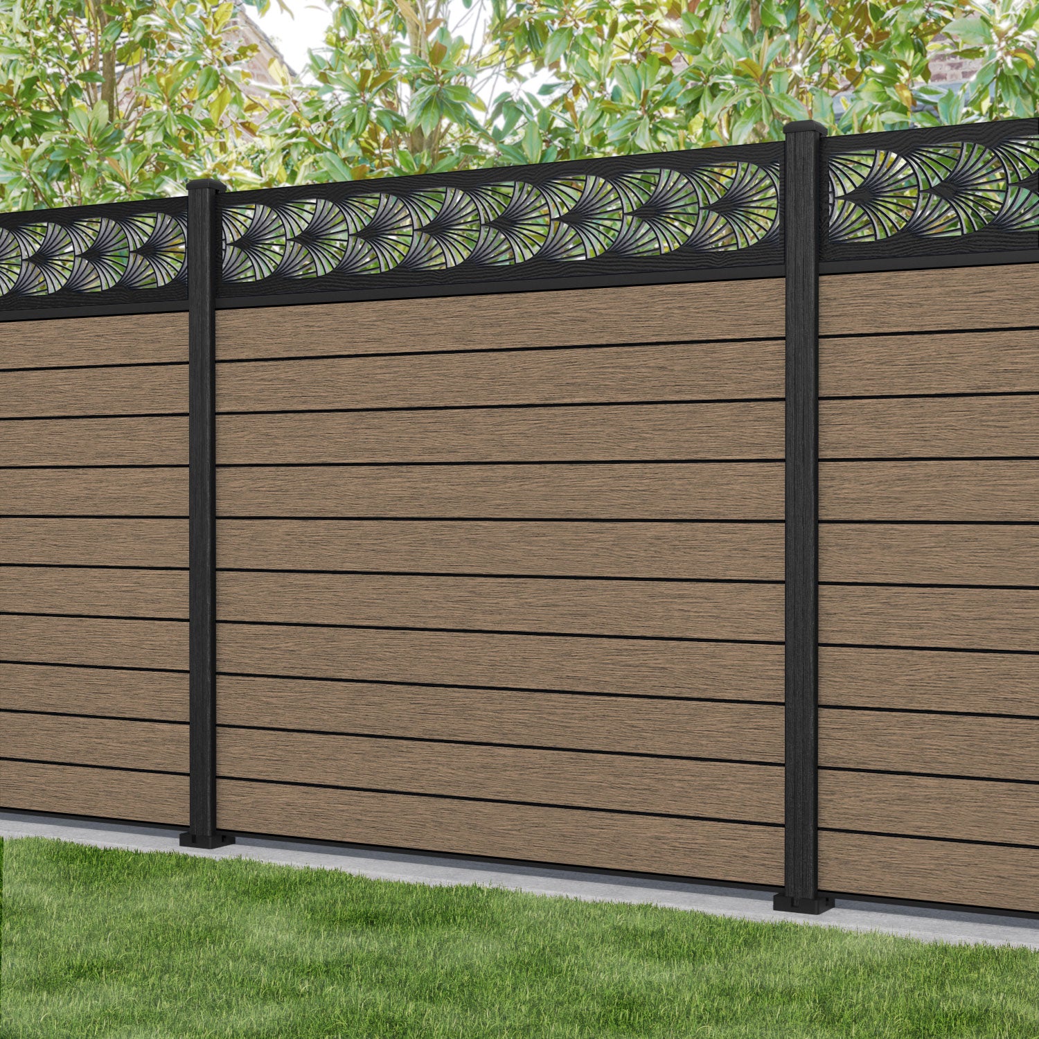 Fusion Laurel Fence Panel - Teak - with our composite posts