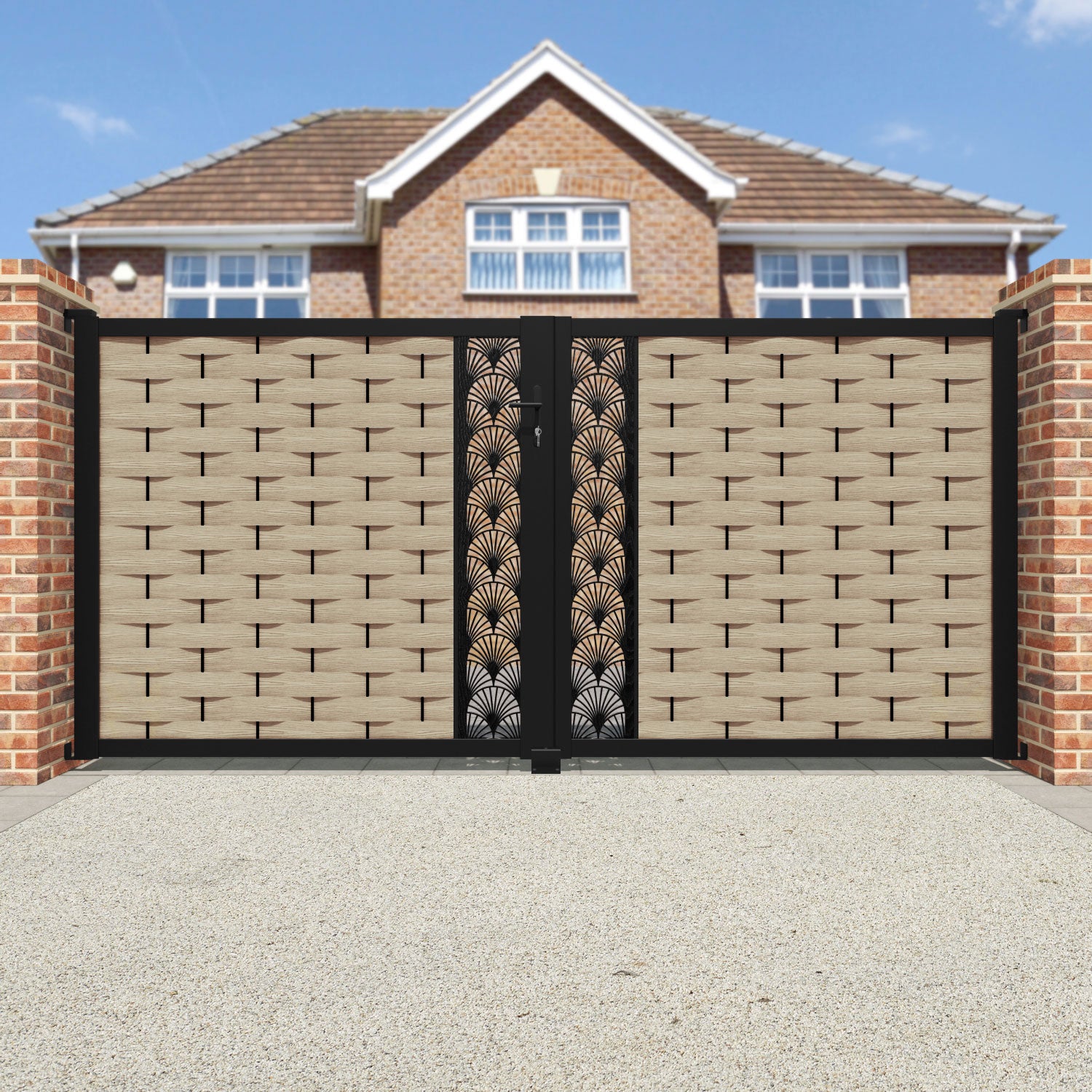 Ripple Laurel Straight Top Driveway Gate - Light Oak - Middle Screen