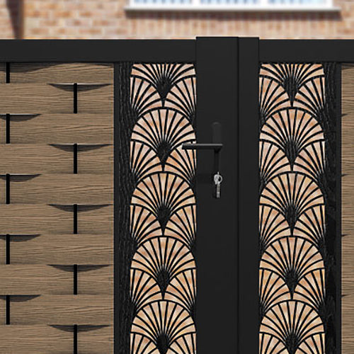 Ripple Laurel Straight Top Driveway Gate - Teak - Middle Screen