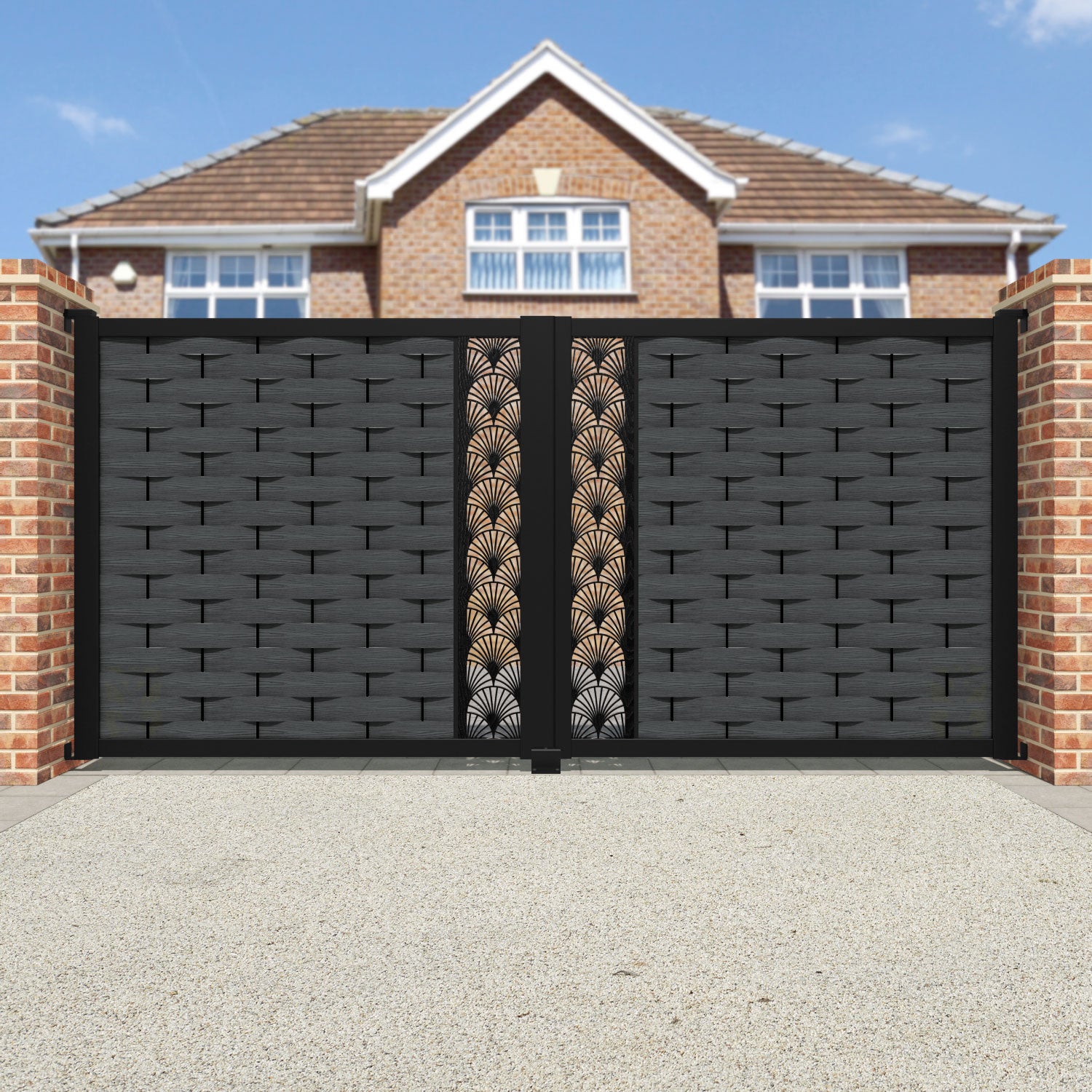 Ripple Laurel Straight Top Driveway Gate - Dark Grey - Middle Screen