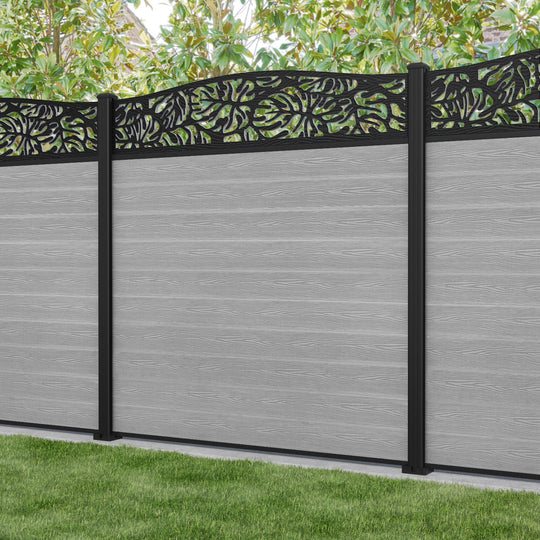 Classic Botanic Curved Top Fence Panel - Light Grey - with our aluminium posts