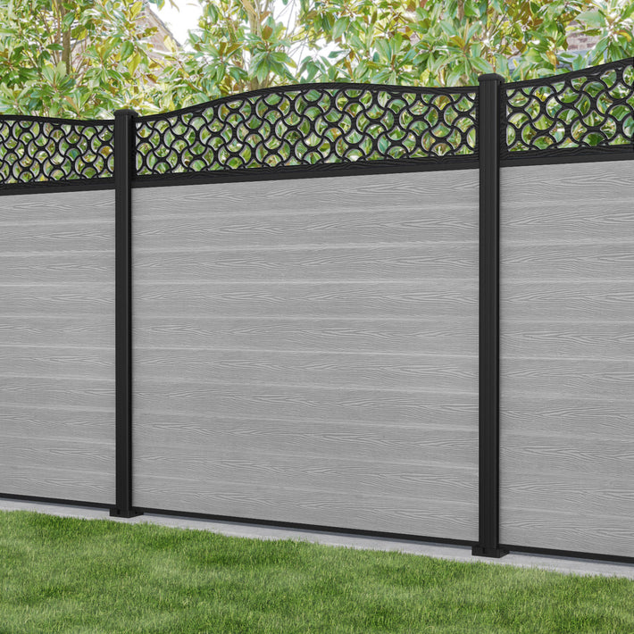 Classic Vida Curved Top Fence Panel - Light Grey - with our aluminium posts