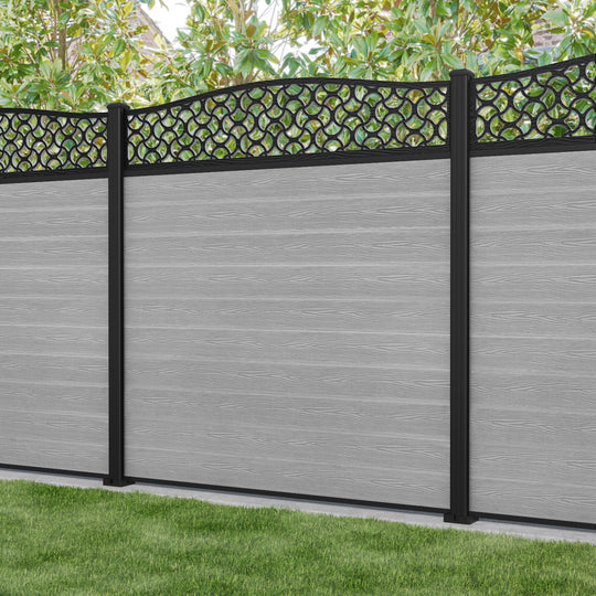 Classic Vida Curved Top Fence Panel - Light Grey - with our aluminium posts