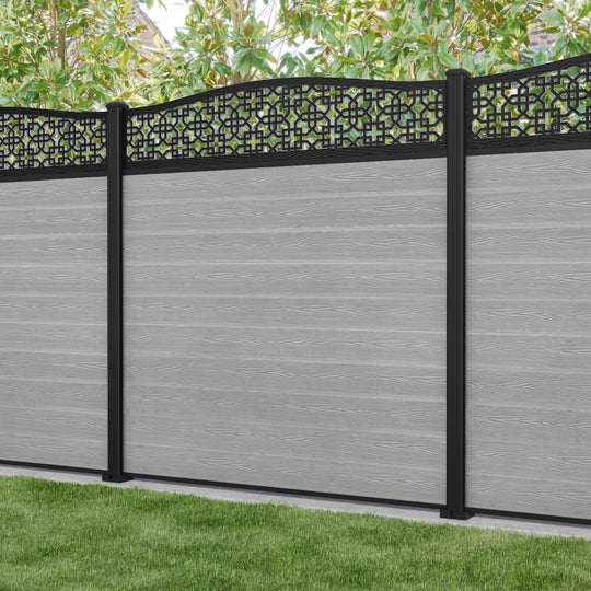 Classic Zaria Curved Top Fence Panel - Light Grey - with our aluminium posts