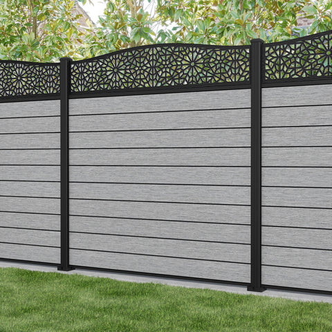Fusion Alnara Curved Top Fence Panel - Light Grey - with our aluminium posts