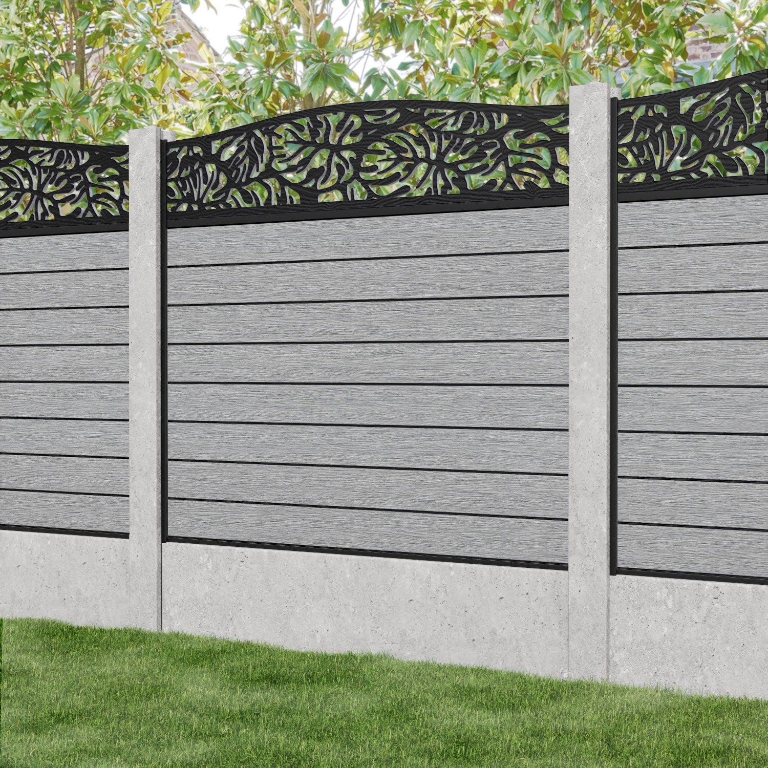 Fusion Botanic Curved Top Fence Panel - Light Grey - for existing concrete posts