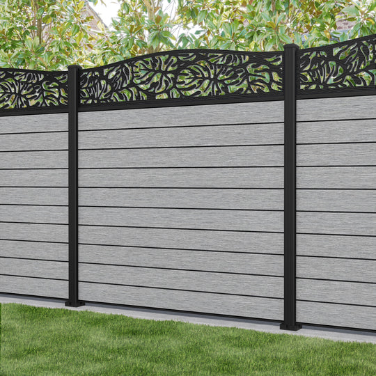 Fusion Botanic Curved Top Fence Panel - Light Grey - with our aluminium posts