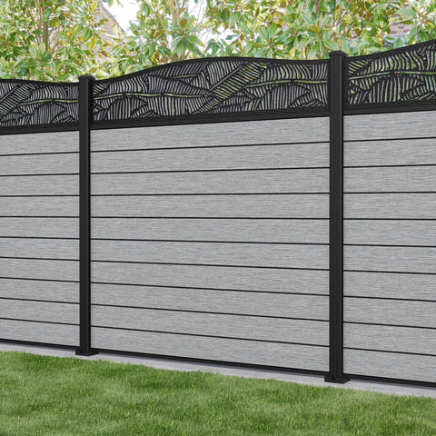 Fusion Feather Curved Top Fence Panel - Light Grey - with our aluminium posts