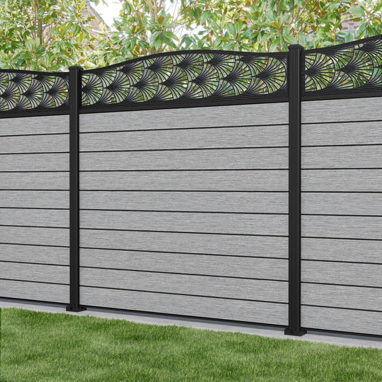 Fusion Laurel Curved Top Fence Panel - Light Grey - with our aluminium posts