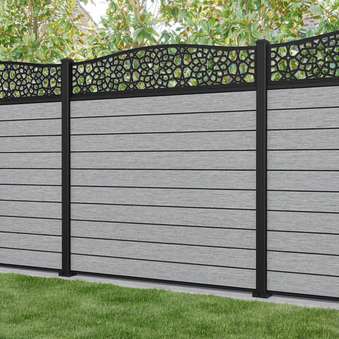 Fusion Nazira Curved Top Fence Panel - Light Grey - with our aluminium posts