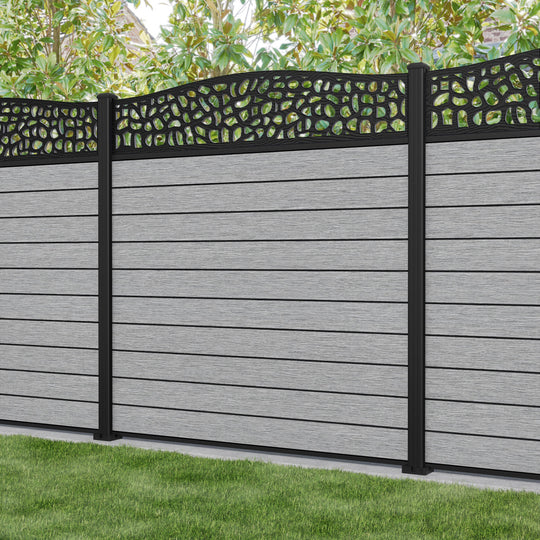 Fusion Pebble Curved Top Fence Panel - Light Grey - with our aluminium posts