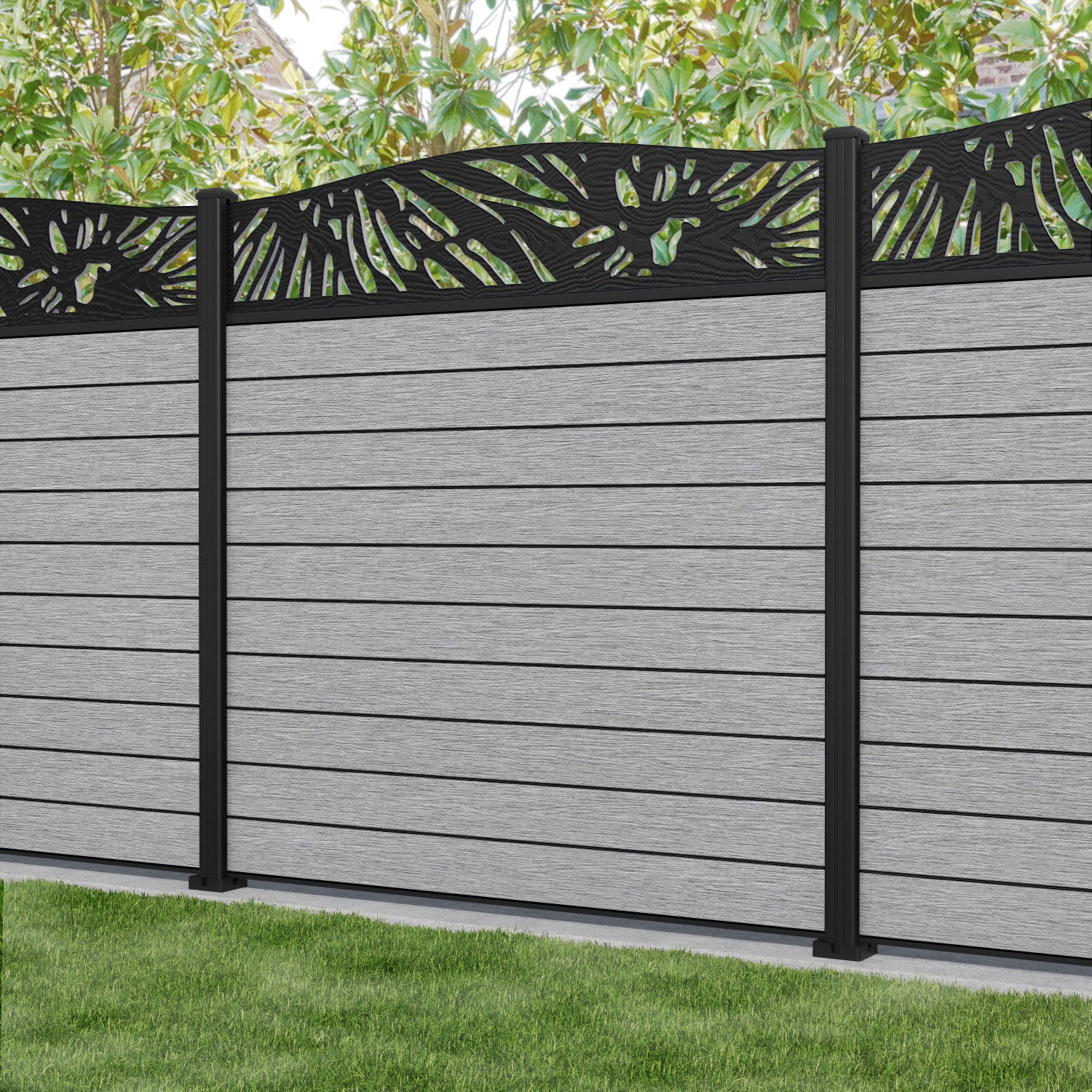 Fusion Poppy Curved Top Fence Panel - Light Grey - with our aluminium posts
