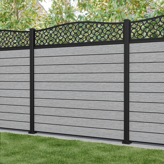 Fusion Vida Curved Top Fence Panel - Light Grey - with our aluminium posts