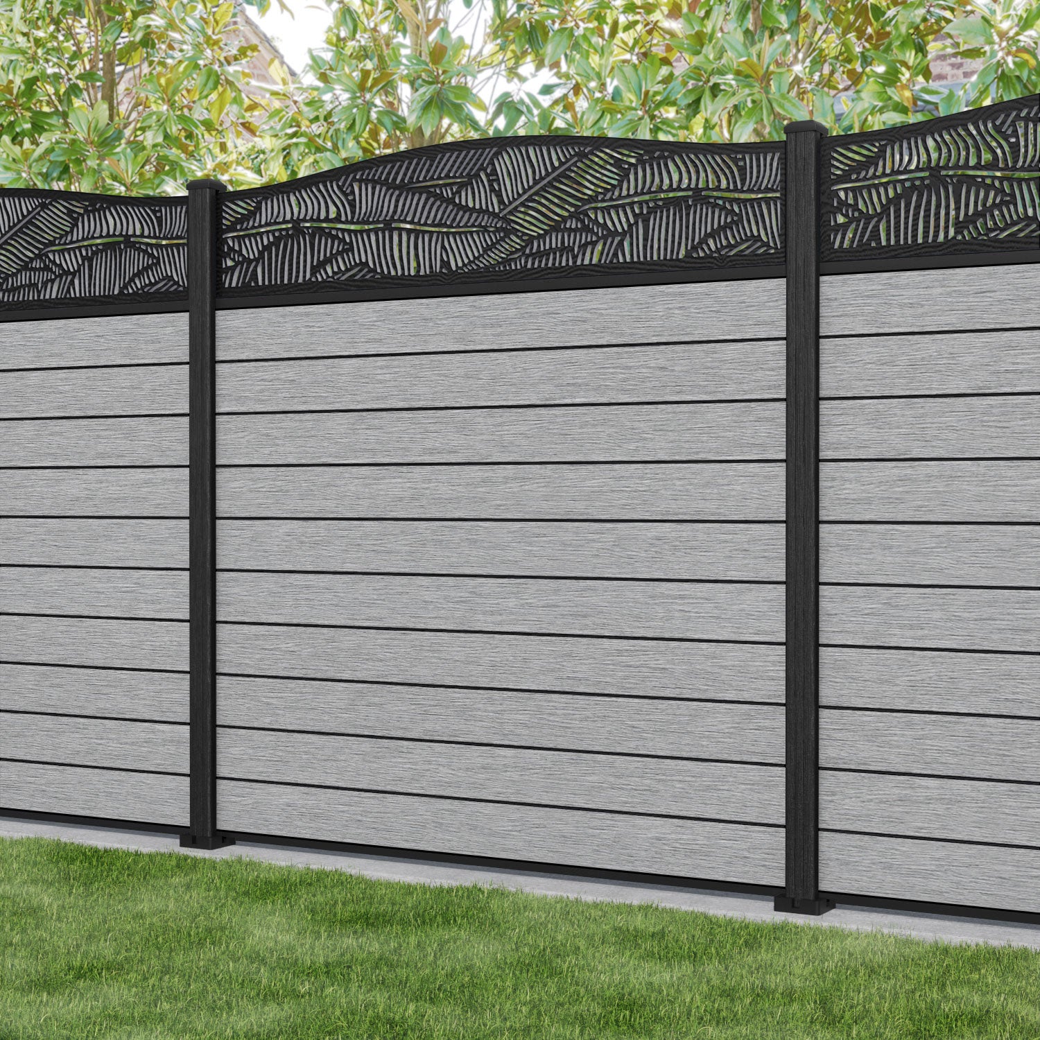 Fusion Feather Curved Top Fence Panel - Light Grey - with our composite posts