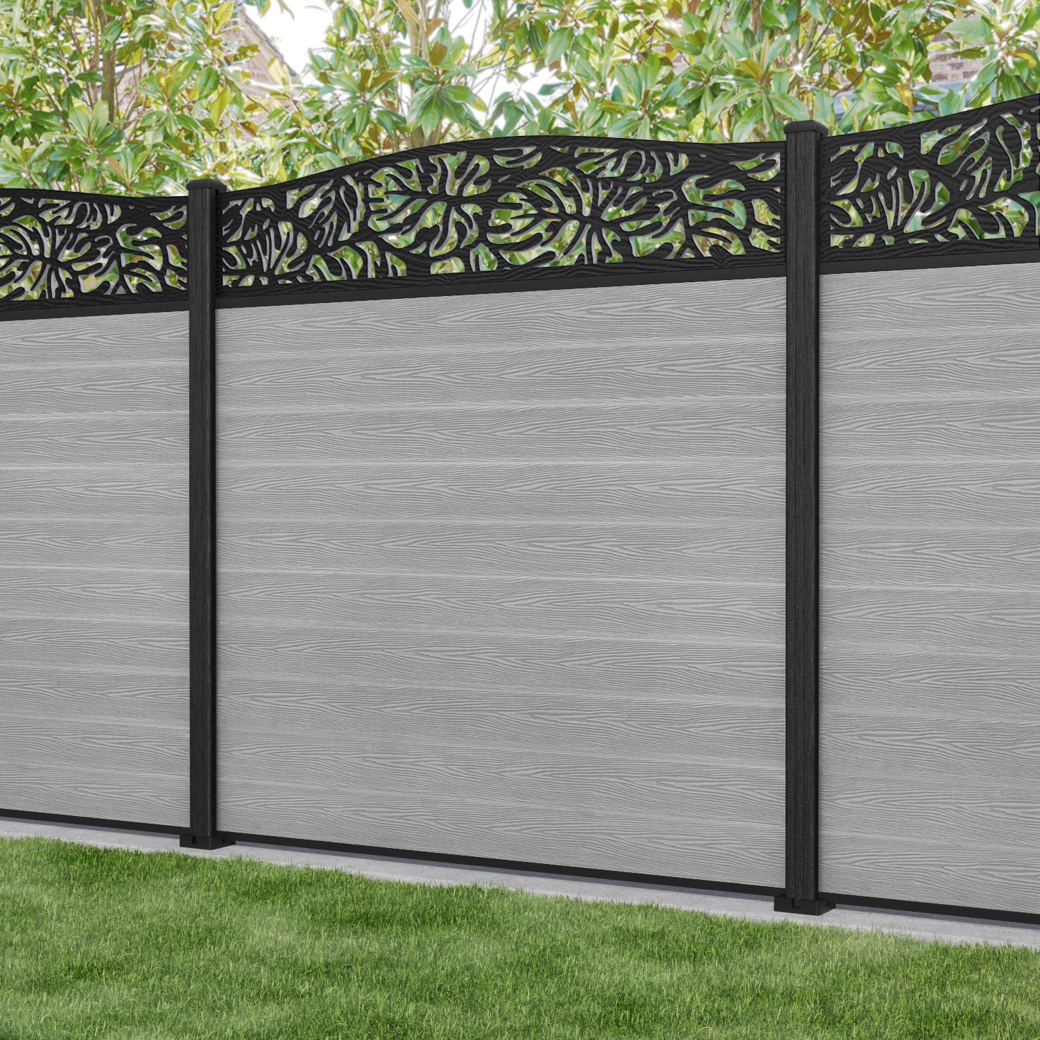 Classic Botanic Curved Top Fence Panel - Light Grey - with our composite posts