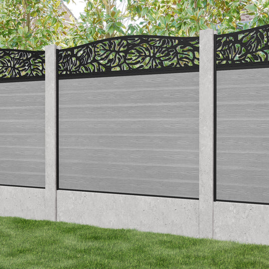 Classic Botanic Curved Top Fence Panel - Light Grey - for existing concrete posts