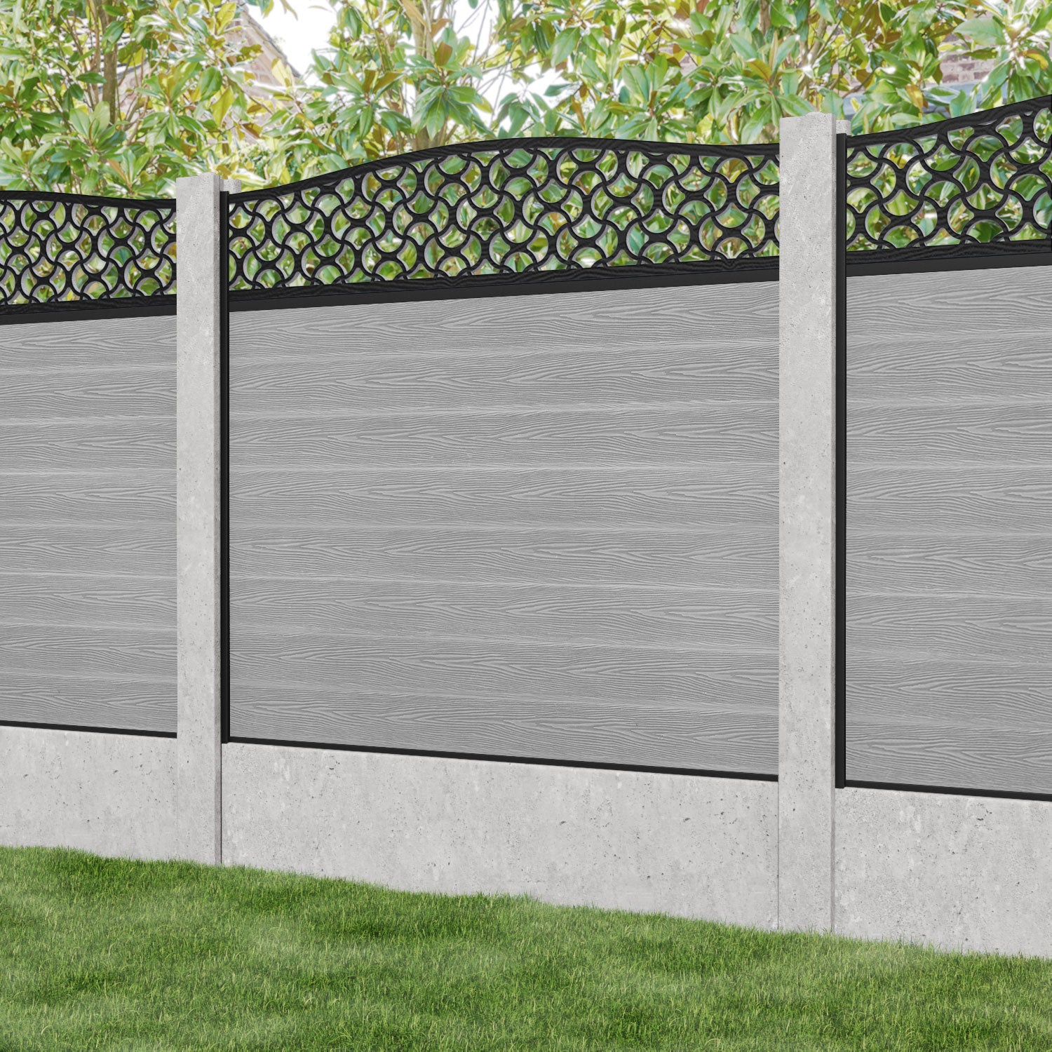 Classic Vida Curved Top Fence Panel - Light Grey - for existing concrete posts