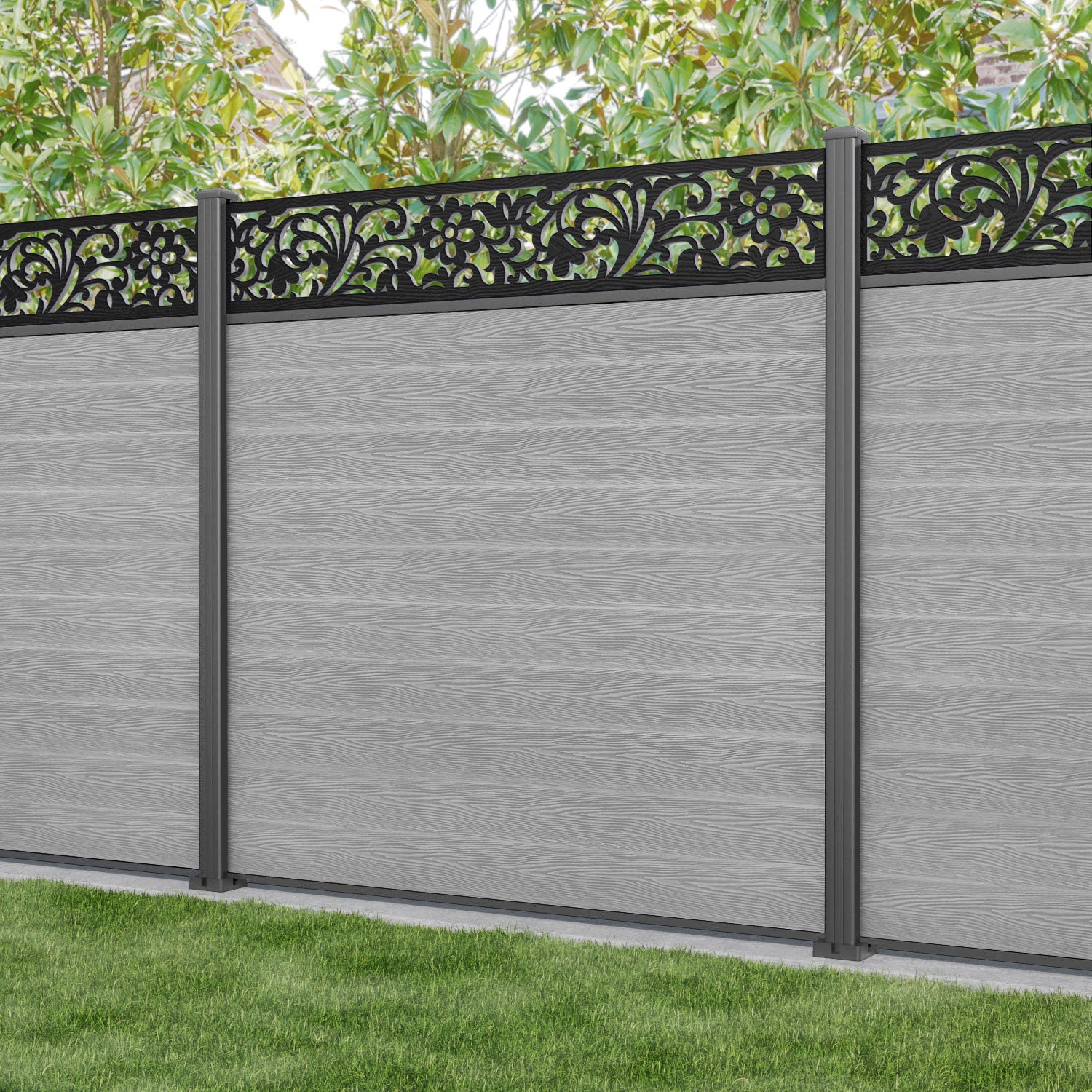 Classic Eden Fence Panel - Light Grey - with our aluminium posts