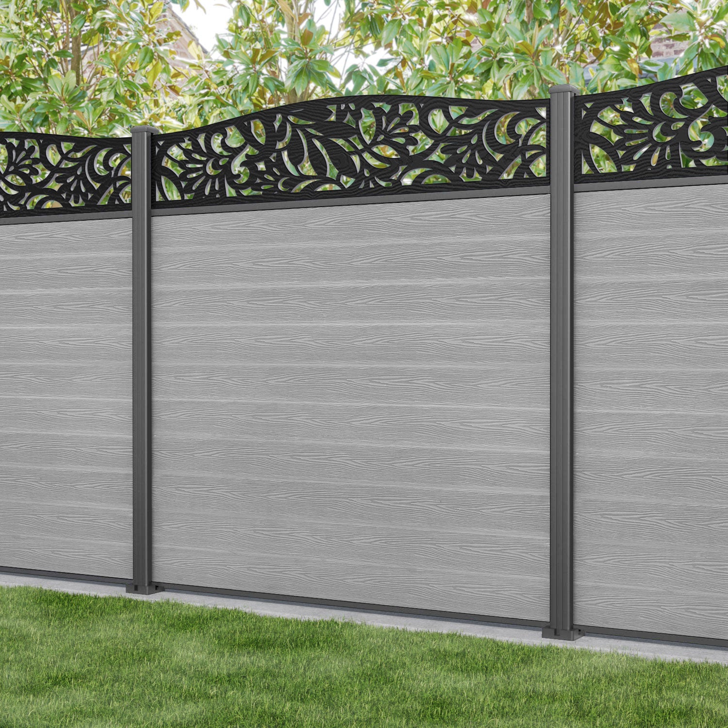 Classic Heritage Curved Top Fence Panel - Light Grey - with our aluminium posts