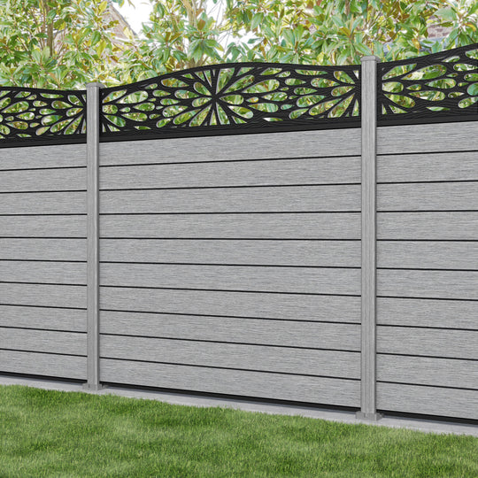 Fusion Blossom Curved Top Fence Panel - Light Grey - with our composite posts
