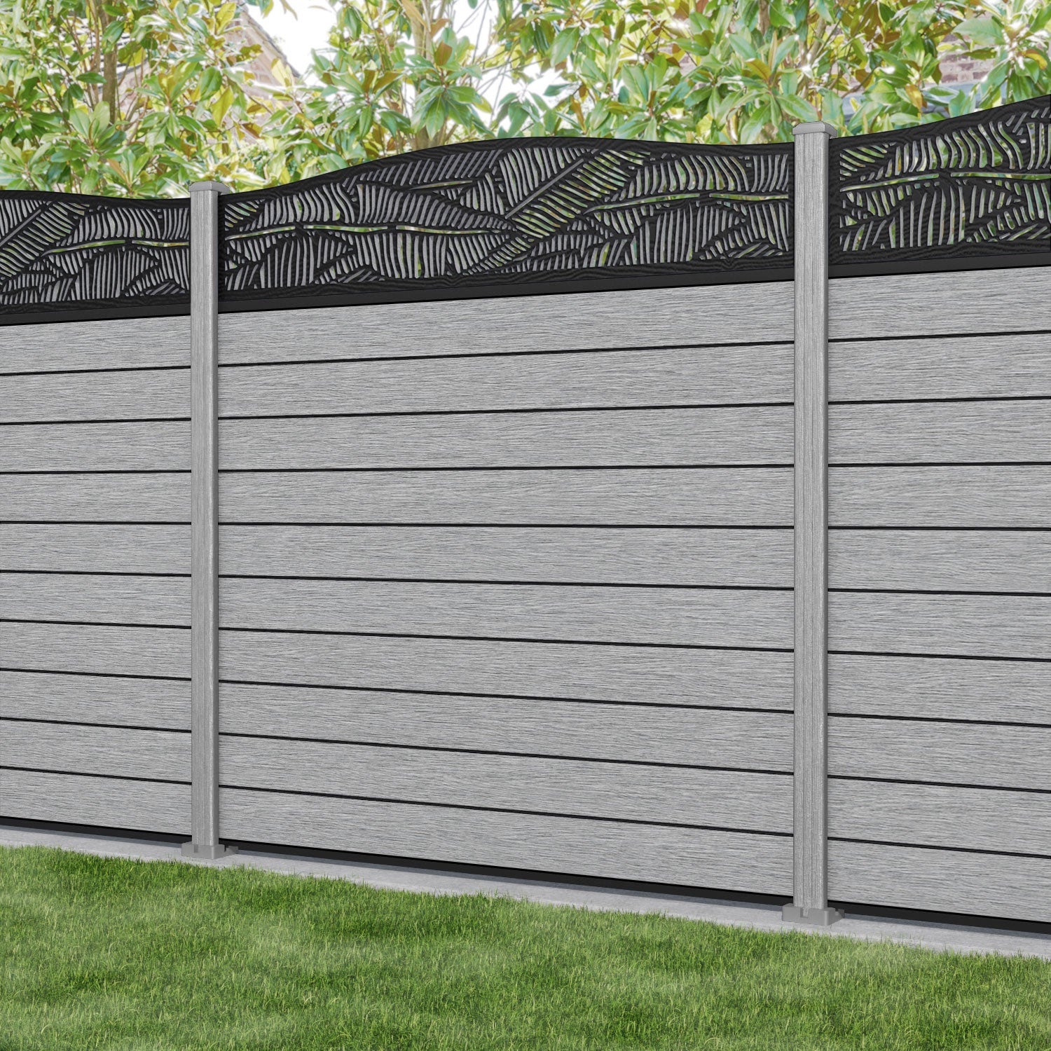 Fusion Feather Curved Top Fence Panel - Light Grey - with our composite posts
