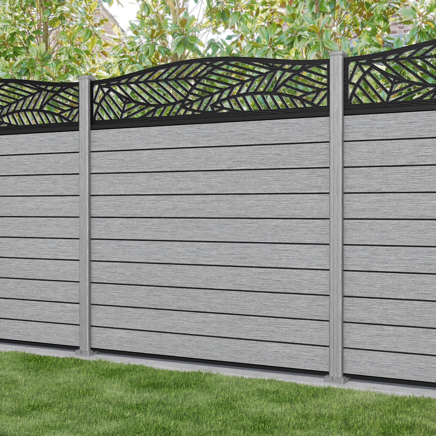 Fusion Habitat Curved Top Fence Panel - Light Grey - with our composite posts