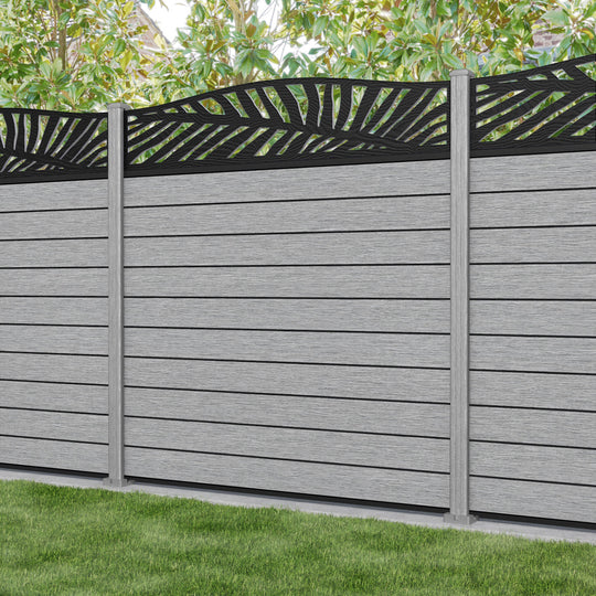 Fusion Palm Curved Top Fence Panel - Light Grey - with our composite posts