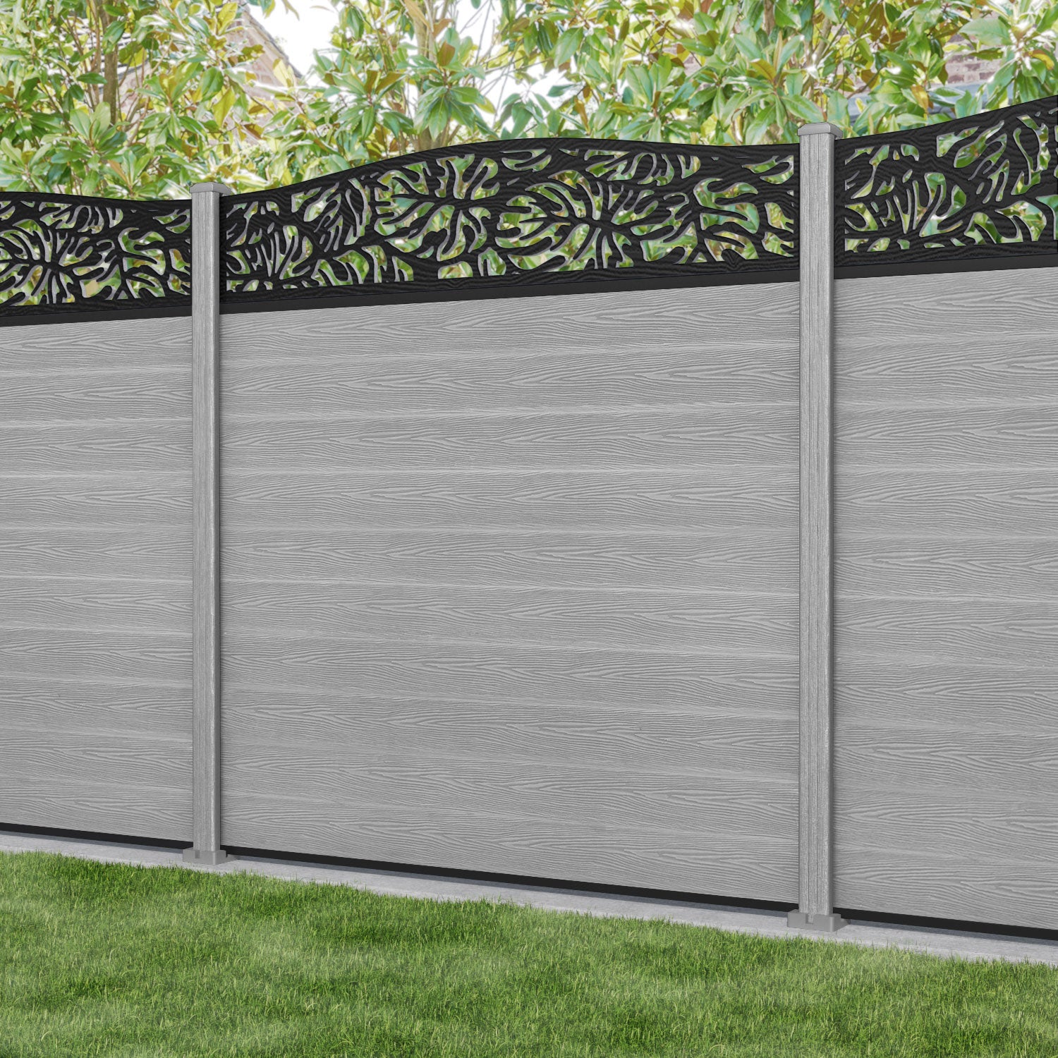 Classic Botanic Curved Top Fence Panel - Light Grey - with our composite posts