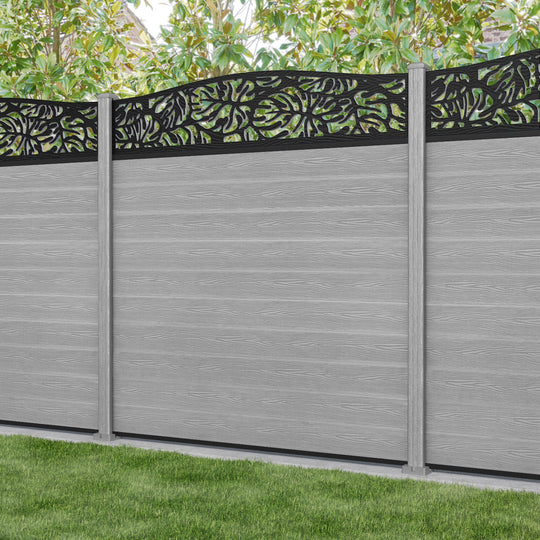 Classic Botanic Curved Top Fence Panel - Light Grey - with our composite posts