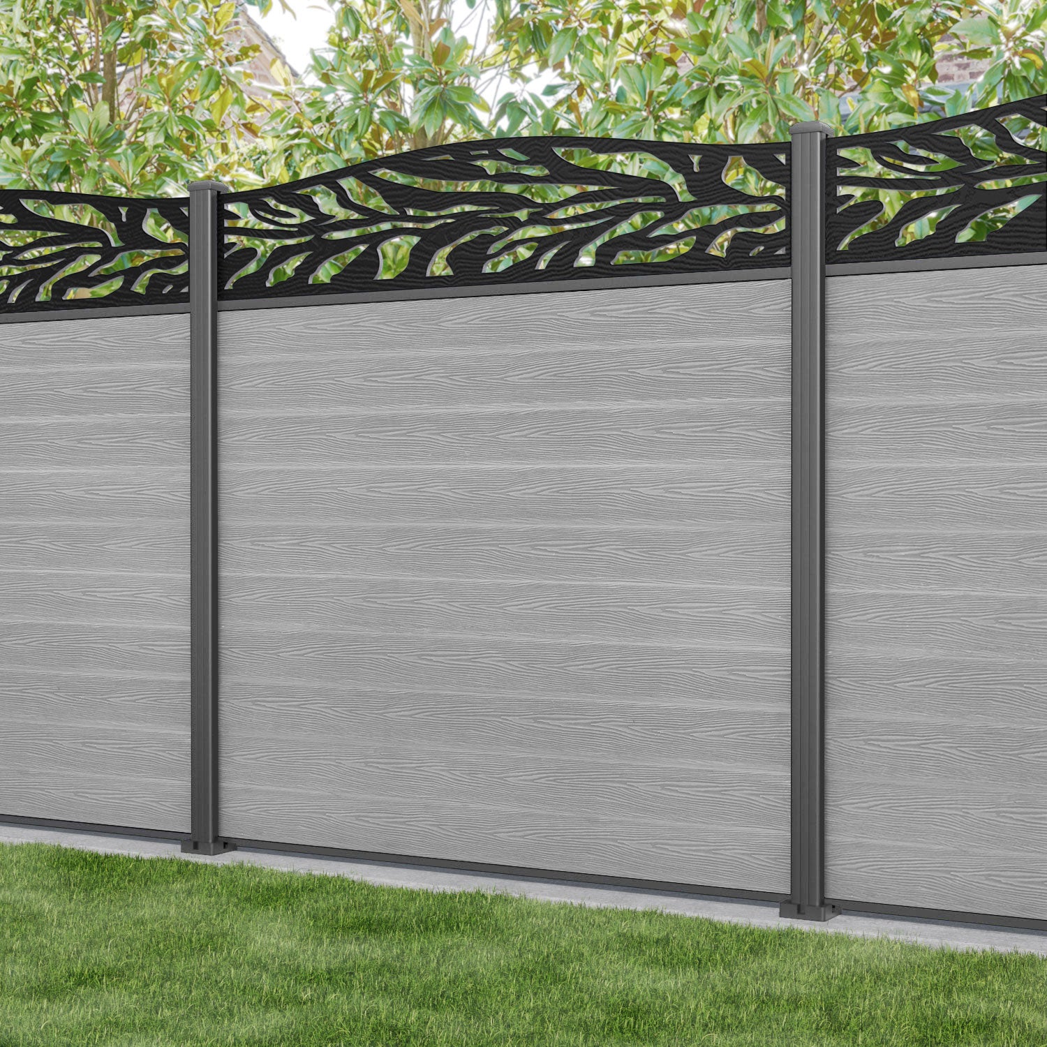 Classic Malawi Curved Top Fence Panel - Light Grey - with our aluminium posts
