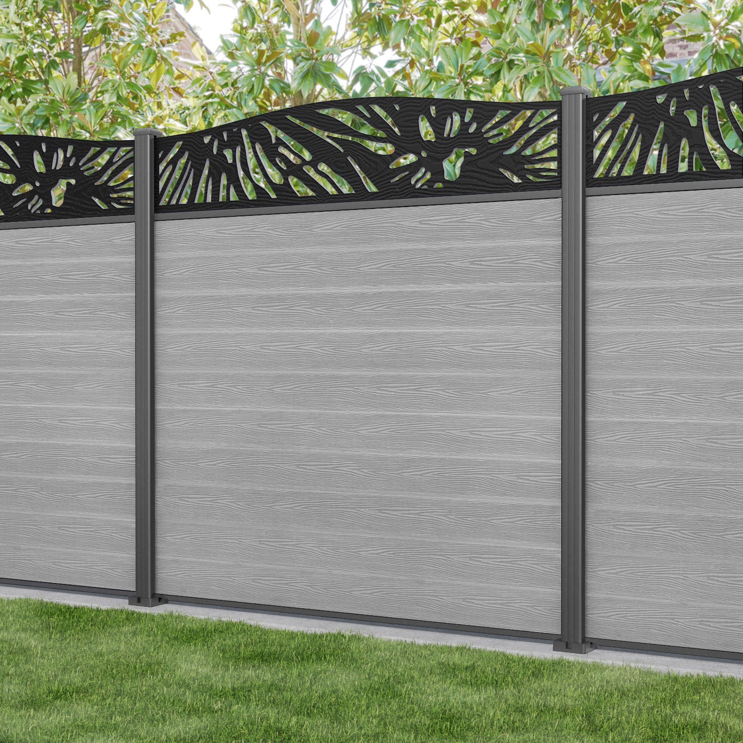 Classic Poppy Curved Top Fence Panel - Light Grey - with our aluminium posts